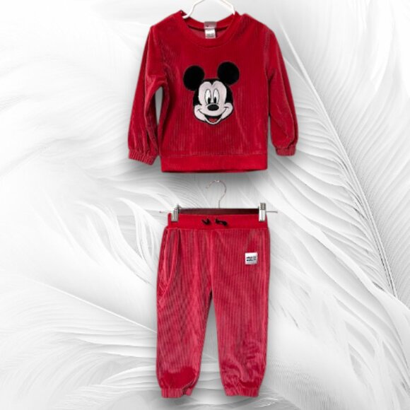 Red Toddler Velour Mickey Mouse Outfit Size 3T - Picture 1 of 6